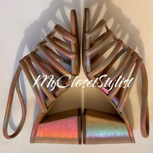 FREE PEOPLE Iridescent Straps Sandals Rare NEW IN BOX 38 8 MINT $148 Metallic - Picture 2 of 12